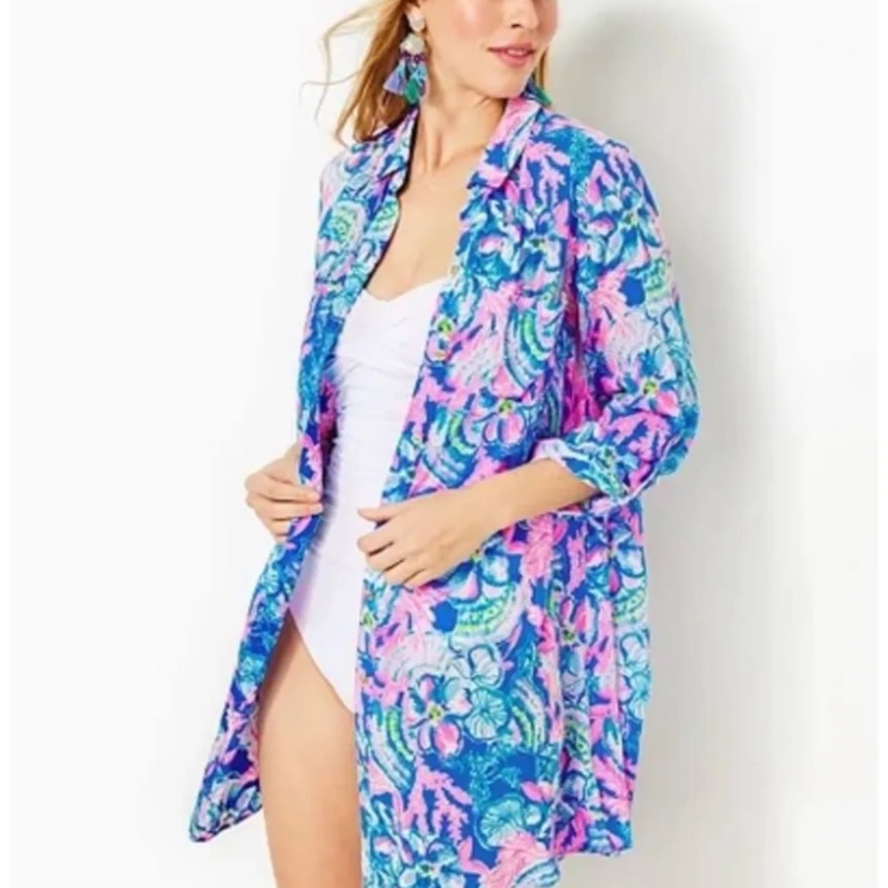 Lilly Pulitzer Blue and Pink Swim Coverup Shirtdress